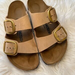 Birkenstock Tan Sandals with Gold Buckles